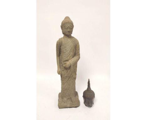 South East Asian stoneware figure modelled as a medicine Buddha, possibly Shakyamuni, with hands in Bhumiparsa (Earth Touchin