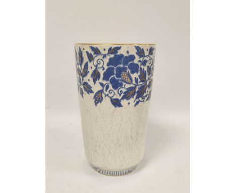 1940s Charlotte Rhead Bursley Ware ceramic vase, the large vase with gilt rim above blue floral underglaze and gilt leaves wi