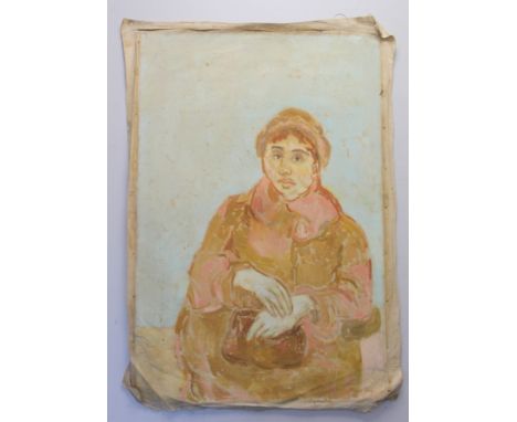 Stella Steyn (Irish 1907-1987) Portrait of a seated woman Oil on canvas, unstretched 91cm x 61cm Signed, dated (19)54, inscri