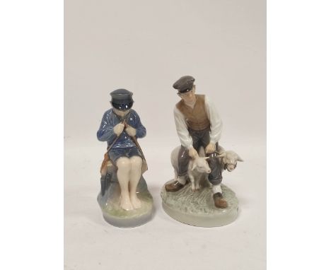 Royal Copenhagen figure group modelled as a farmer herding two sheep, No 627, initialled to underside, 19.5cm high, and a Roy