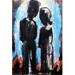 Josef Herman (1911-2000) Watercolour on paper “Two figures”, Albany Gallery label verso, with an