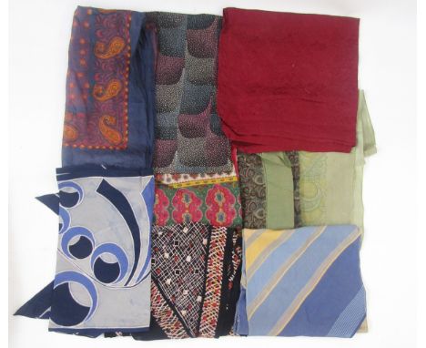 A quantity of vintage small square scarves, silk, wool etc. (1 box)