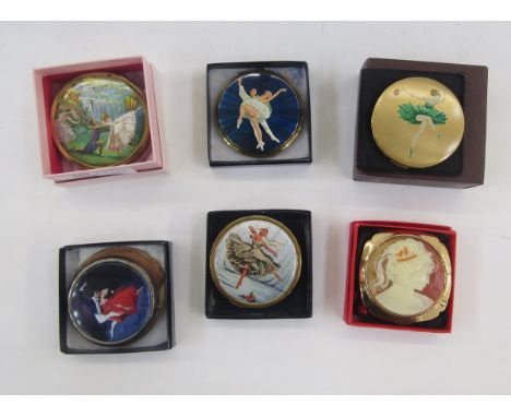 Six various vintage Stratton compacts&nbsp;ballerinas, one is possibly Frederic Franklin and Alexandra Danilova, a foil decor