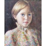 Mary Carter (b.1947)  Oil on board "The Blue Eyed Girl", head and shoulders miniature portrait,