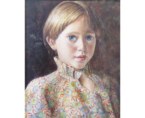 Mary Carter (b.1947)&nbsp;
Oil on board
"The Blue Eyed Girl", head and shoulders miniature portrait, Richard Hagen Gallery la