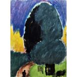 Josef Herman (1911-2000) Watercolour on paper “Tree” with path and figure, with Flowers East,