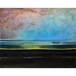 Anthony Curtis (1928-2018) Oil on paper Abstract of small boat at sea, signed lower right, 37cm x