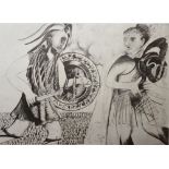 Paul Thomas Etching "Helen and Paris" (Trojan series), signed and dated 96, 47cm x 64cm