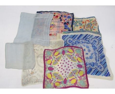 A large quantity of vintage and mid-century handkerchiefs and neck scarves in silk, cotton and chiffon (1 box)