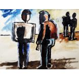 Josef Herman (1911-2000) Watercolour on paper "Conversation II"  Albany Gallery label verso, 19.