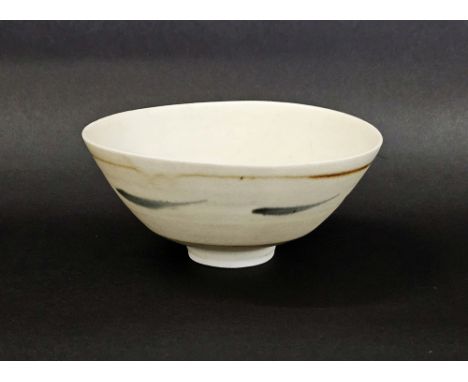 David Leach OBE (1911-2005) a studio pottery porcelain footed bowl, decorated with manganese bands separated with cobalt blue