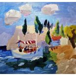 Julian Bailey (b 1963) Oil  “Agne Bay, Corfu”, initialled, with Fosse Gallery label, 37cm x 39cm