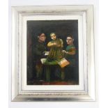 Mick Rooney RA (b.1944)  Oil on board "The Prodigy", Fosse Gallery label dated 2000, 26cm x 20cm