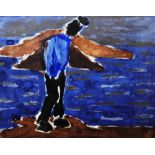 Josef Herman (1911-2000) Watercolour on paper “Man on the Shore”, with copy of the Albany Gallery