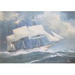 Bernard Laarhoven (20th century) Oil on canvas Dutch sailing boat at sea with steamboat in the