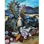 Mick Rooney RA (b.1944)  Oil "Girl with Shells", 25cm x 20cm  Fosse Gallery receipt dated '2nd