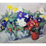 Gordon Bryce (b.1943)  Oil "Primulas", Richard Hagen Gallery label, 42cm x 47cm  With Richard