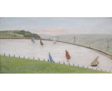 Richard Eurich OBE RA (1903-1992)&nbsp;
"Yorkshire Reservoir", 1970, sailing vessels on the reservoir, signed, with Fosse Gal