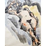 Josef Herman (1911-2000) Watercolour “Nude reclining”, labelled verso, dated 65, with Fosse