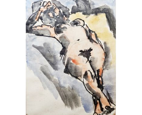 Josef Herman (1911-2000)
Watercolour
&ldquo;Nude reclining&rdquo;, labelled verso, dated 65, with Fosse Gallery John Lindsey 