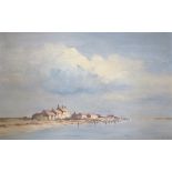 Ian Houston (1934-2021) Oil on board “Summer Clouds, Southwolds”, signed, Mandell's label verso,