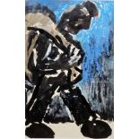Josef Herman (1911-2000) Watercolour on paper “Walking”, Albany Gallery label verso and with a