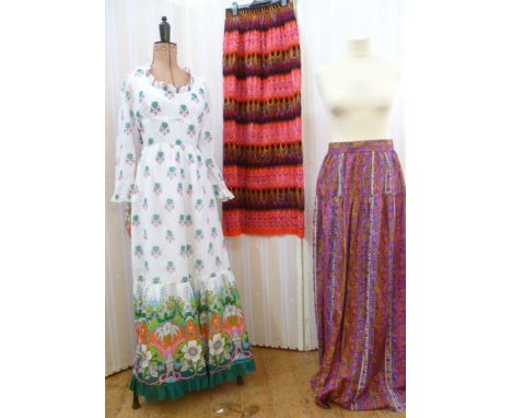 Late 1960's/early 70's cotton maxi dress&nbsp;labelled 'Fashioned by Alexander Clare', empire waist with rather jolly psyched