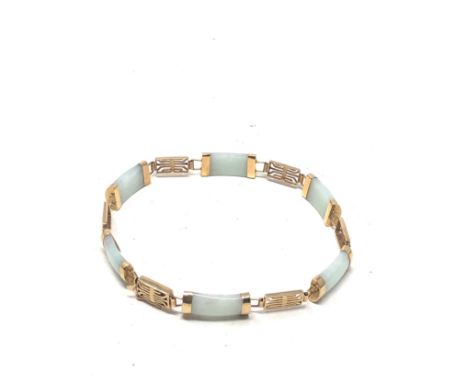 9ct gold jade panel bracelet (8.3g) 