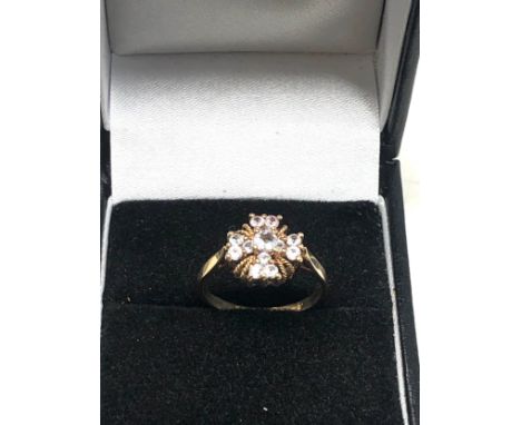 9ct gold clear stone cross ring (1.9g) 