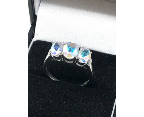 9ct white gold mystic topaz &amp; diamond ring (3.3g) 