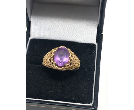 9ct Gold Amethyst Rope Texture Cocktail Ring (3.4g) 