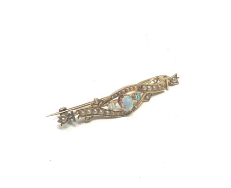 15ct Gold Antique Opal &amp; Pearl Bar Brooch, As Seen (6.8g) 