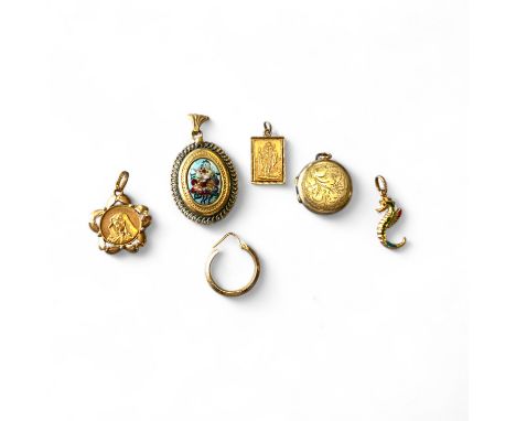 Small Collection Of Gold And Gold Plated Jewellery. To Include A Single 18ct Yellow Gold Hoop Earring, A 9ct Yellow Gold Hall