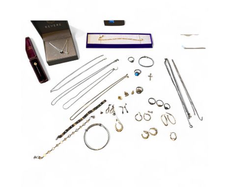 Collection of Gold, Silver And Costume Jewellery. To Include a 9ct Yellow Golf Figaro Bracelet 18cm, A 9ct Topped Ruby And Se