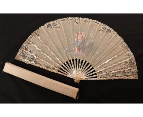 A Circa 1880's French Pink Mother-of Pearl Fan, the monture in the demi-Sultane form with four outer serpentine sticks to eac