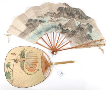 A Japanese Fixed Fan of Bamboo, advertising The Fujiya Hotel, Miyanoshita, Hakone, Japan, carrying the railway timetables and