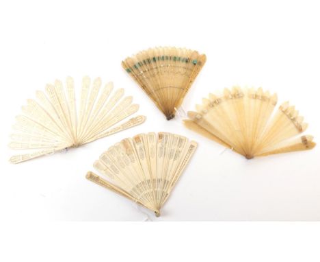 Four Early 19th Century Brisé Fans, comprising a horn brisé with pointed tips, twenty inner sticks and two guards, the whole 