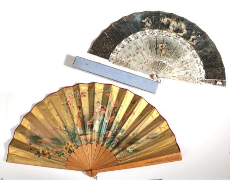 A Large Mid-19th Century Mother-of-Pearl Fan, with substantial sticks, the monture silvered, carved and pierced, the gorge fu