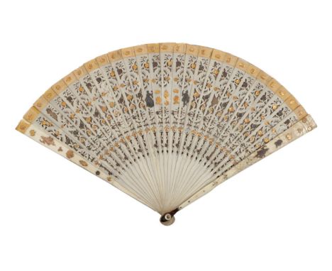 Jacobite, Or No? A Mid-18th Century Bone Brisé Fan, with twenty-five inner sticks and two guards. The fan is applied with foi