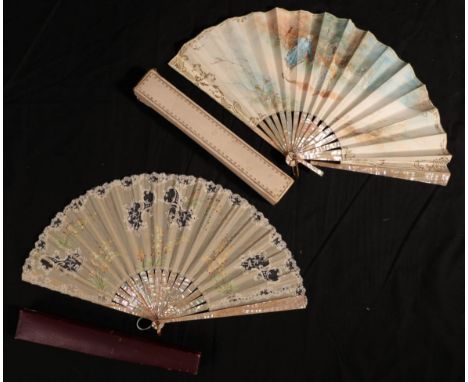 A Late 19th Century Early 20th Century Light and Airy Cream Gauze Fan, the cream leaf edged and further embellished with whit