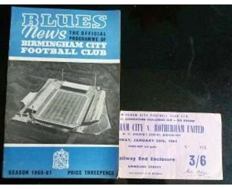 BIRMINGHAM CITY V ROTHERHAM 1960-61 FA CUP PROGRAMME &amp; TICKET