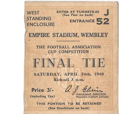1948 FA CUP FINAL BLACKPOOL V MANCHESTER UNITED TICKET
Minor paper loss on edge
