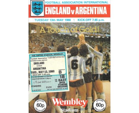 1980 ENGLAND V ARGENTINA PROGRAMME &amp; TICKET
Slight fold on ticket