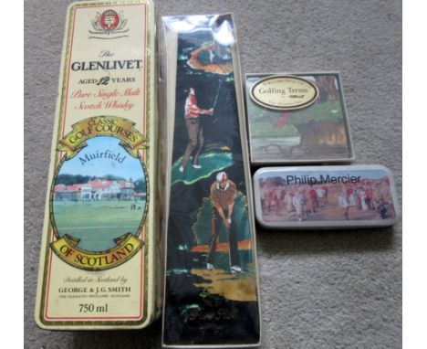 GOLF MEMORABILIA
Note - Whisky tin is empty&nbsp;