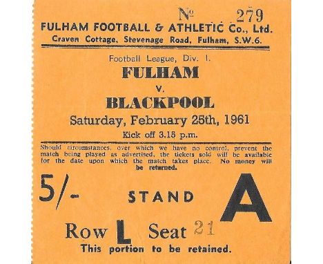 1960-61 FULHAM V BLACKPOOL TICKET
Slight fold