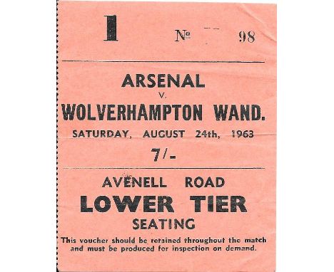 1963-64 ARSENAL V WOLVERHAMPTON WANDERERS TICKET
Slight fold