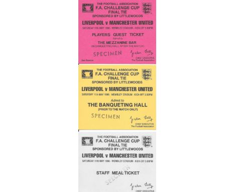 1996 FA CUP FINAL LIVERPOOL V MANCHESTER UNITED PRINTERS SPECIMEN TICKETS X 6 INCLUDING ROYAL BOX&nbsp;
Rare set of printers 