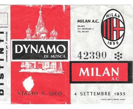 1955 A C MILAN V DYNAMO MOSCOW VIP TICKET
Fold and small hole which was done on entry to the game