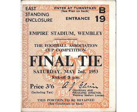 1953 FA CUP FINAL BLACKPOOL V BOLTON WANDERERS ORIGINAL TICKET
Good condition