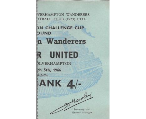 1965-66 WOLVERHAMPTON WANDERERS V MANCHESTER UNITED FA CUP 5TH RD TICKET
Good condition